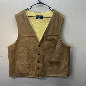 Vintage 70s Joo Kay Western Leather Suede Vest Sherpa Lined Mens SZ 50 Workwear